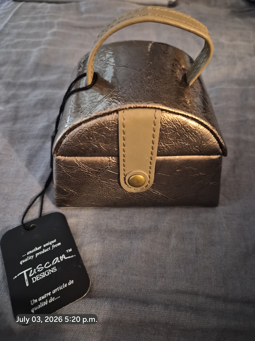 Brown Faux-Leather Key & Card Holder with Top Handle
